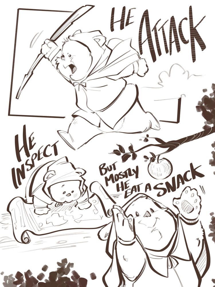 Adorable teddy bear/ewok/aziraphale cute being who can attack, read a map and reach for fruit with pudgy paws.