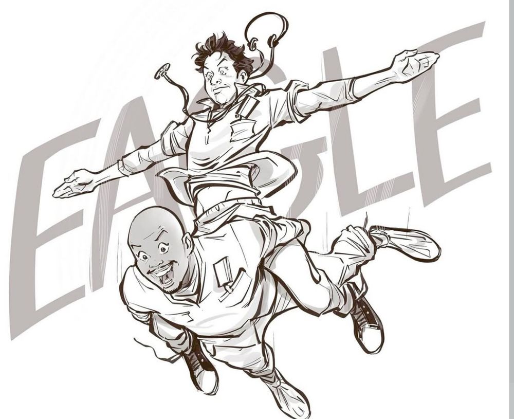 JD and Turk flying in the air screaming EAGLE