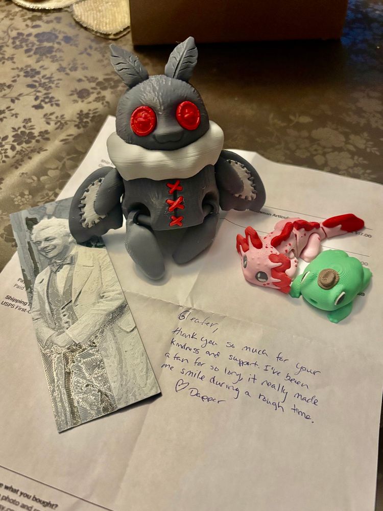 A marvelous mothman, cowboy frog, axolotl and Aziraphale bookmark from fabulous OneDapperCat’s Etsy store!