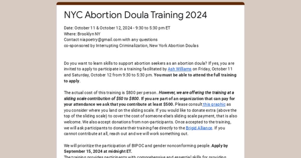 NYC Abortion Doula Training 2024