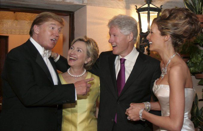 Newlyweds Donald Trump Sr. and Melania Trump with Hillary Rodham Clinton and Bill Clinton at their reception held at The Mar-a-Lago Club in January 22, 2005 in Palm Beach, Florida. Photographer: Maring Photography/Getty Images/Contour by Getty Images