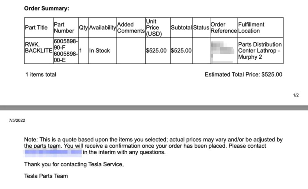 FYI: Rear Window Replacement Cost - $1,200