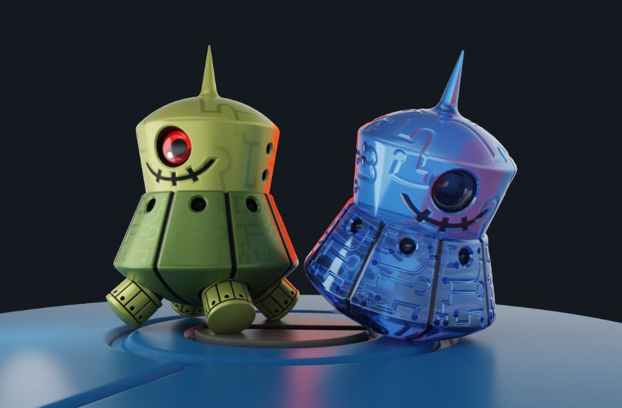 I've seen models of these guys before, but getting the proportions feeling right always seems to be a challenge. Zakubon here is almost as cute as he is menacing. The crystallized fossil reaverbot implies a funny thing about the molecular structure of these machines, as if they're not made of metal like they appear to be...

I wanted to immortalize both in my methods. I love how the circuits shift in visibility depending on the angle you view them at.