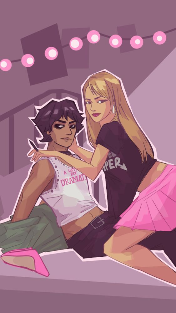 Rodrick x Regina fan art. 
Regina George from Mean Girls is putting eyeliner on Rodrick Heffley from Diary of a Wimpy Kid.