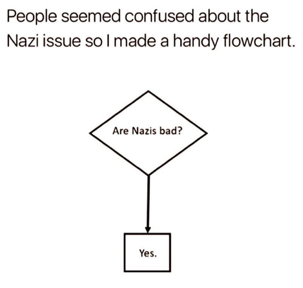 Flow chart that says “Are Nazis bad?” “Yes”