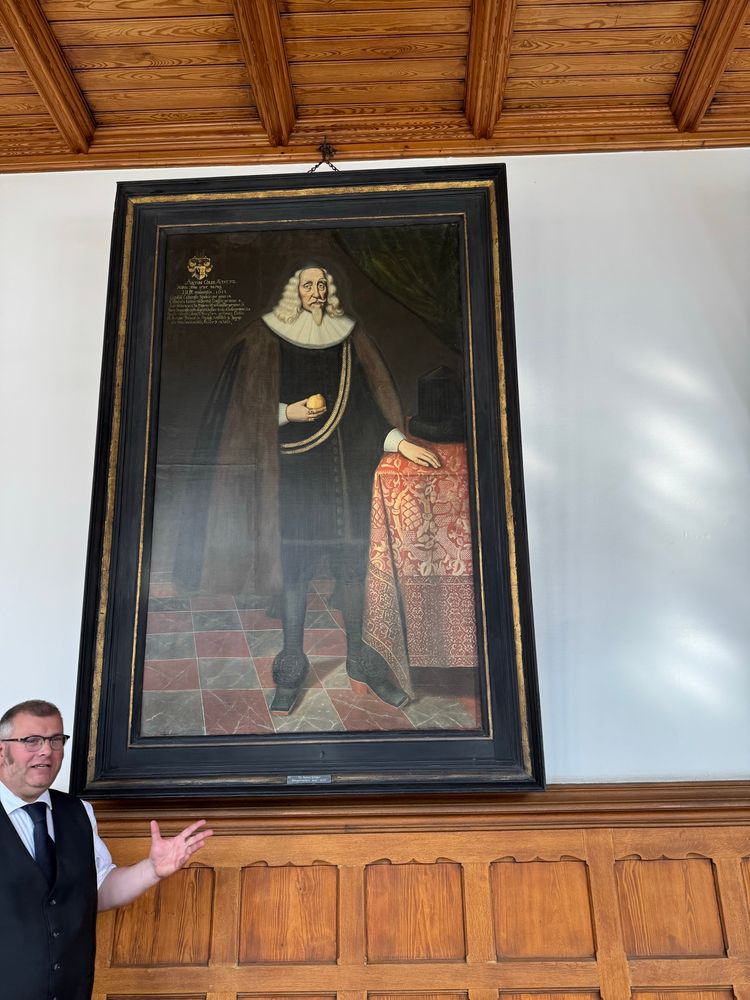 Painting is of a 1600s Lubeck mayor holding a lemon.