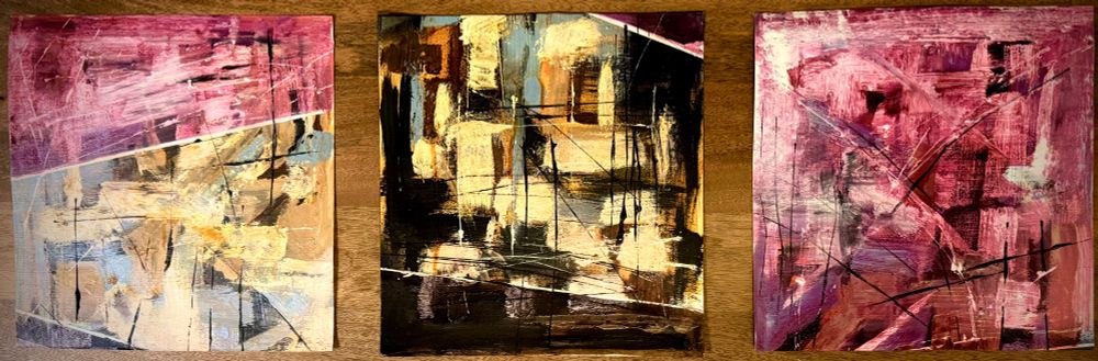 A triptych of abstract landscapes depicting a sunset in the Yorkshire Dales