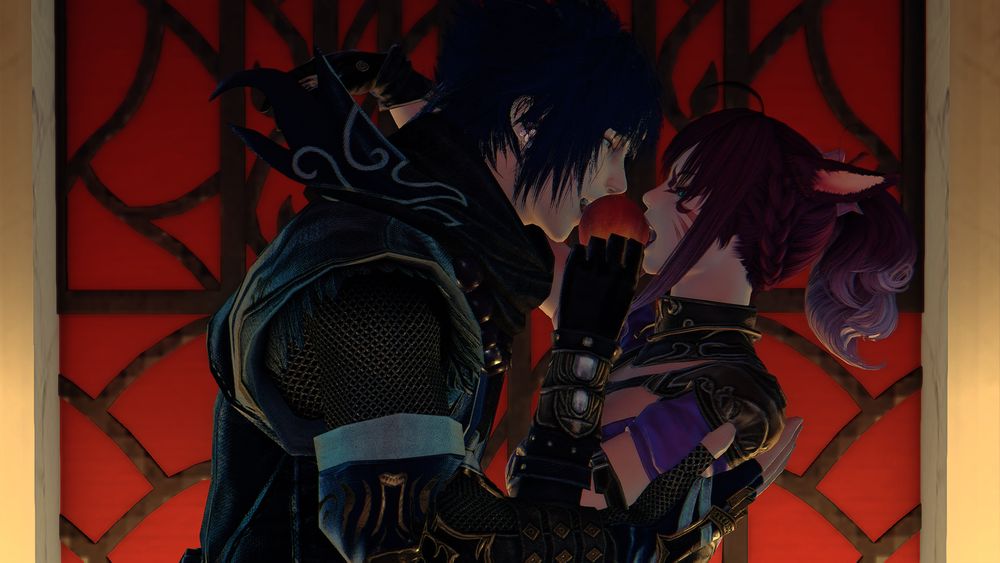 Kazuma and Fayre replicate the apple sharing pose that Jang Ki Yong and Chun Woo Hee did for Elle Korea's May 2024 issue.