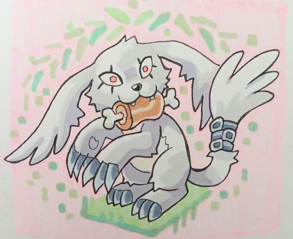 Gazimon mid-chomp on a manga meat.