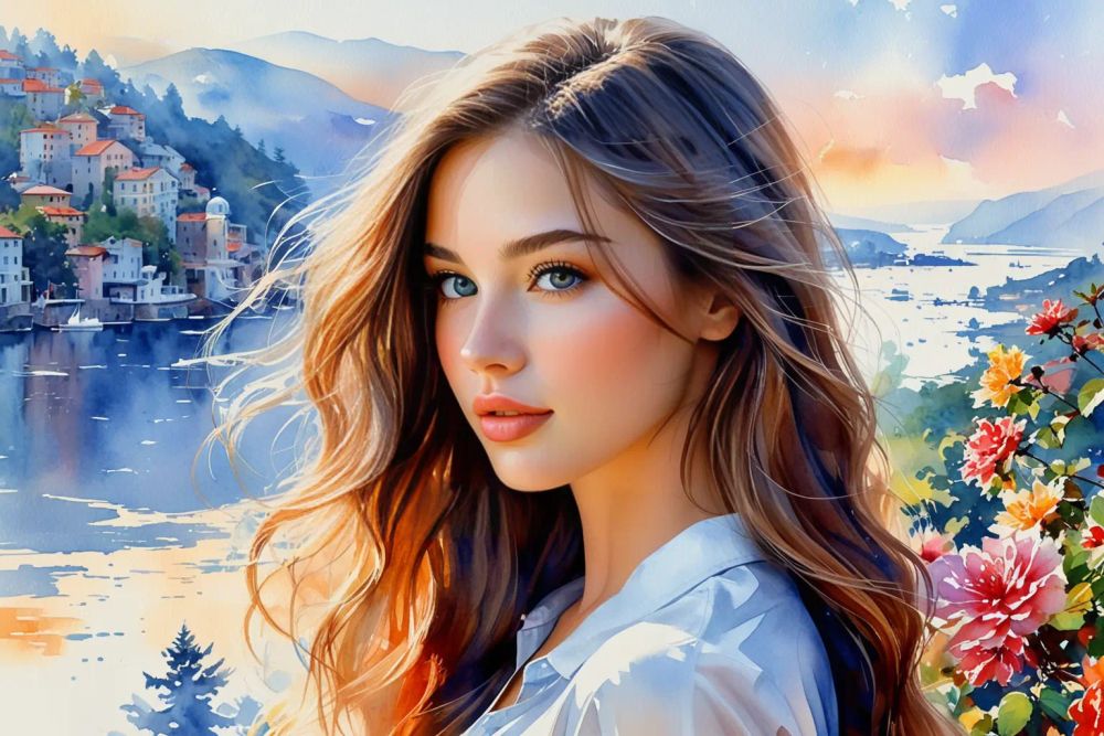 Prompt:   young woman, beautiful face, standing, great body, gorgeous figure, long legs, pretty eyes, long hair, learns GraphTalk programming language, beautiful background, magnificent scenery, Heinz Mack style,    HD, sharp focus, stunningly beautiful, hyper-detailed, Watercolor style painting, visible paper texture, colorwash, watercolor

Negative prompt: verybadimagenegative, bad_prompt_version2-neg, easynegative, FastNegativeV2, ugly, deformed, noisy, blurry, low contrast, photo, realistic, extra eyes, bad eyes, ugly eyes, imperfect eyes, deformed pupils, deformed iris, cross-eyed, poorly drawn face, bad face, fused face, ugly face, worst face, unrealistic skin texture, out of frame, poorly drawn hands, cloned face, double face, blurry, bad quality

Text model: aya-expanse

Image model: PixelAlchemy