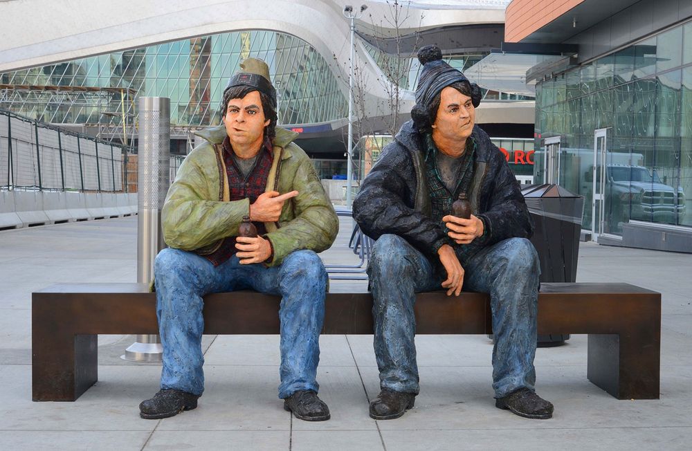 The statue of Bob & Doug MacKenzie in downtown Edmonton. 