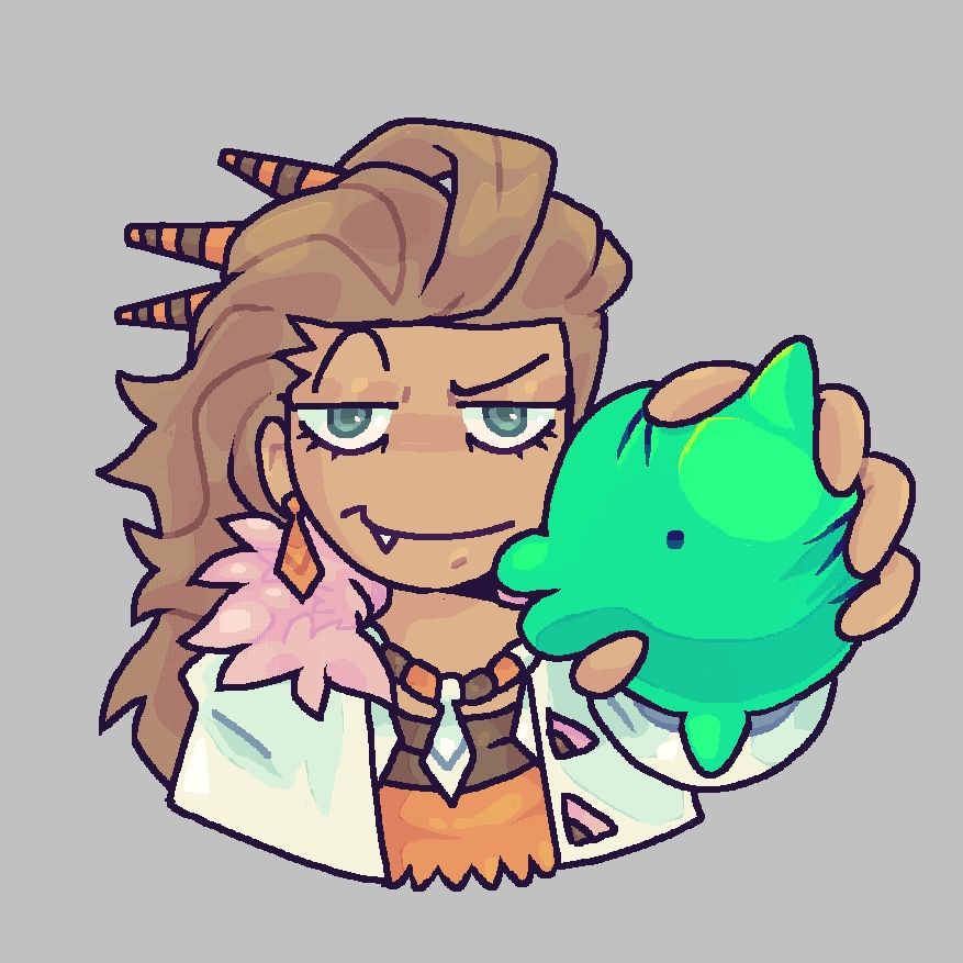 Professor sada from pokémon scarlet squeezing pluey who's probably from deltarune