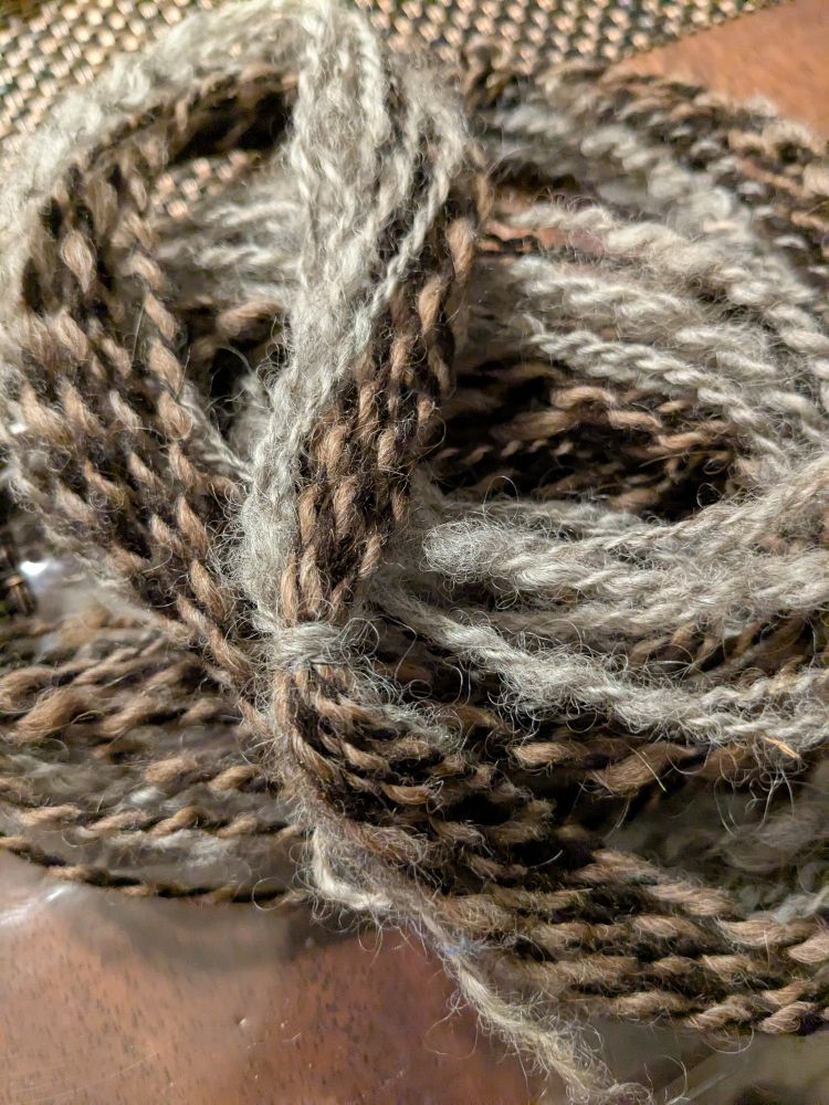 Gey tan & chocolate brown wool yarn, 7-10 yards