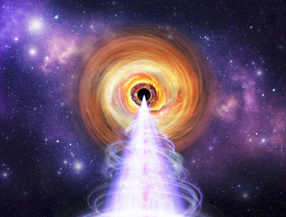 Un'illustrazione di un getto di materia prodotto da un buco nero