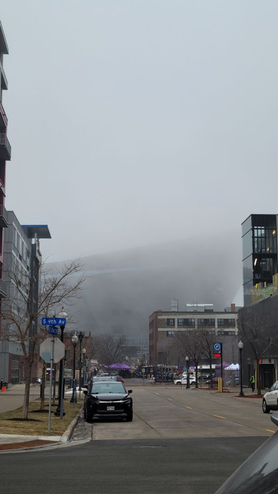 Foggy view of US Bank Stadium