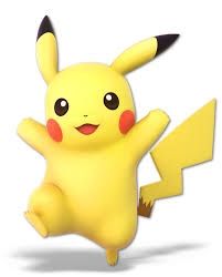 Pikachu a yellow pocket monster with red circles on his cheeks. 