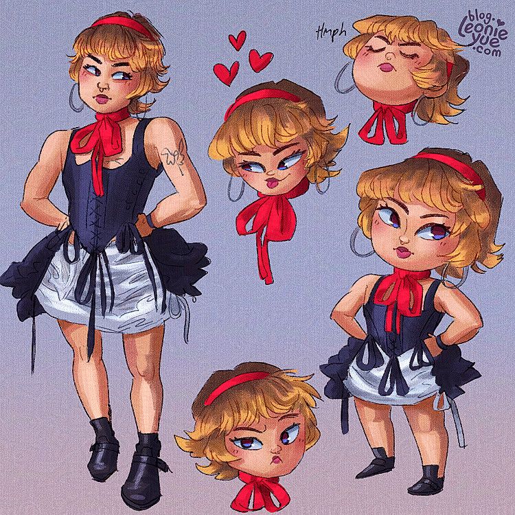 Figure drawing, chibi and expression studies of someone stylish in a punk outfit? I don't know fashion that well!