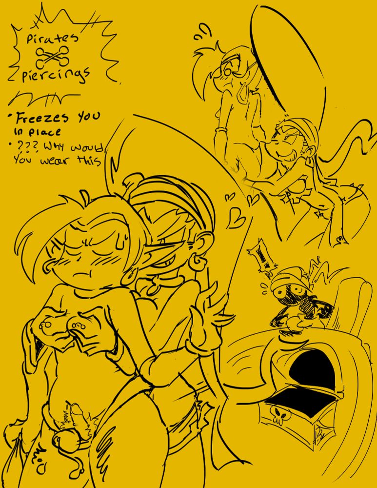 Shantae equips a secret item on riskys ship, which turned out to be a pretty obvious trick and getting frozen in place for Risky to fool around with. 

Been playing pirates curse myself, its awesome. Squidbaron can suck me from the back though, that guys the worst.