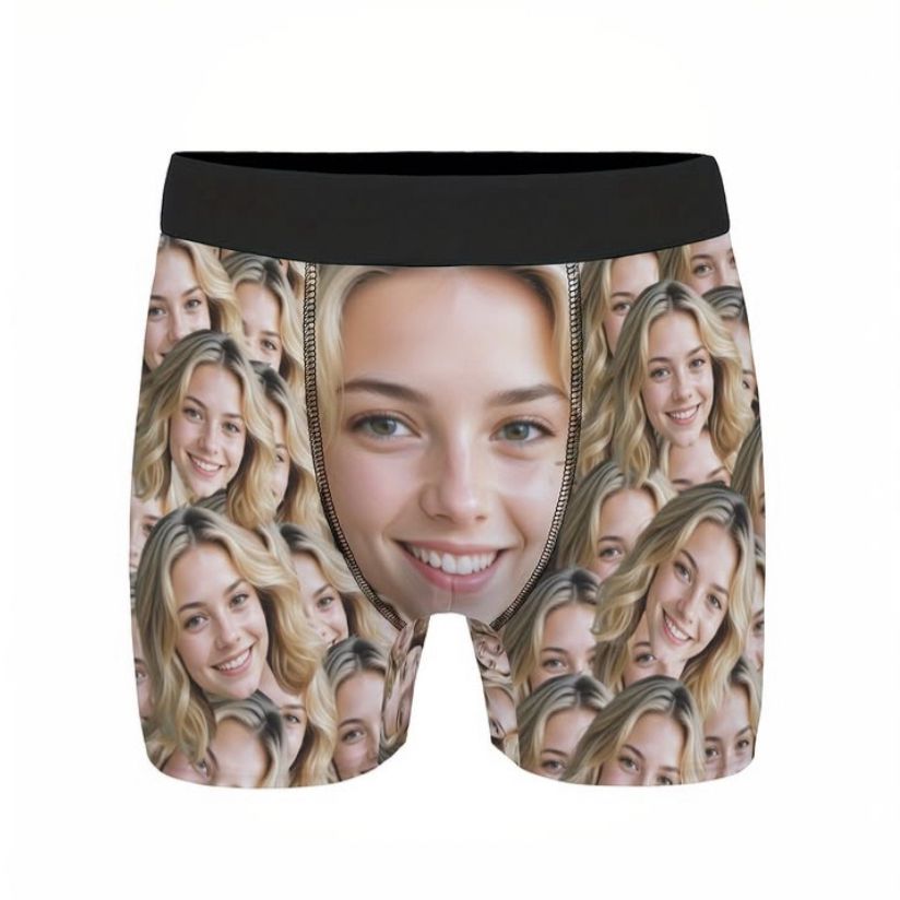 boxers with the face of a white woman all over