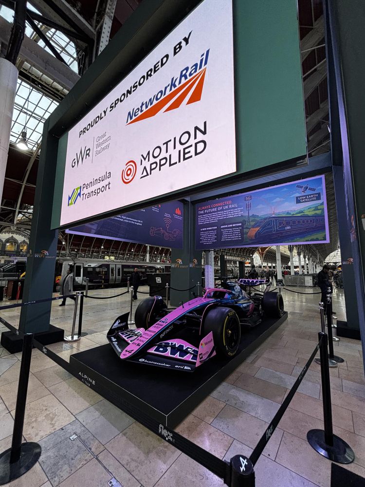 Racing car placed in a display area on the platforms 8/9 at Paddington Station 