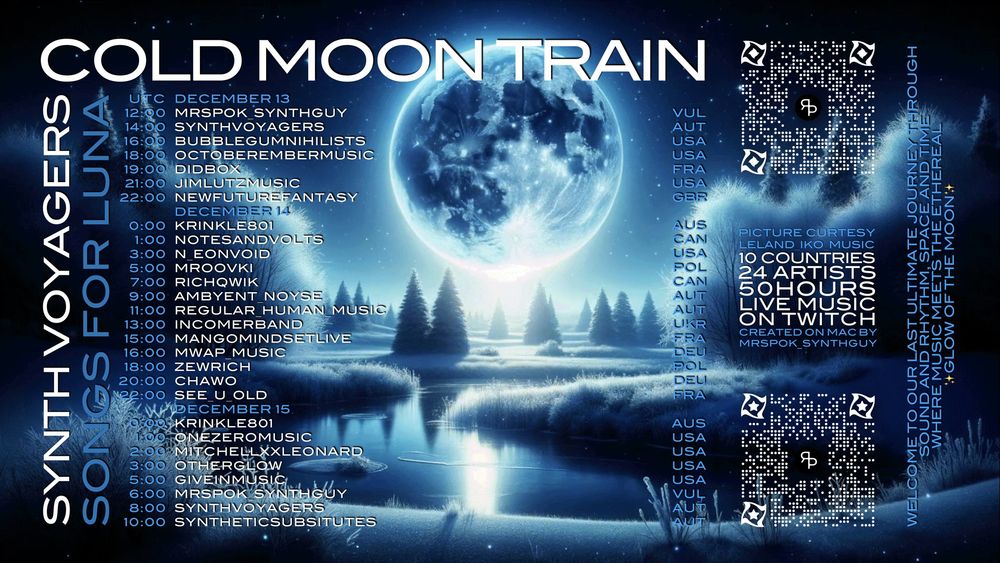 Poster for the Cold Moon Train twitch raid train hosted by MrSpok_SynthGuy