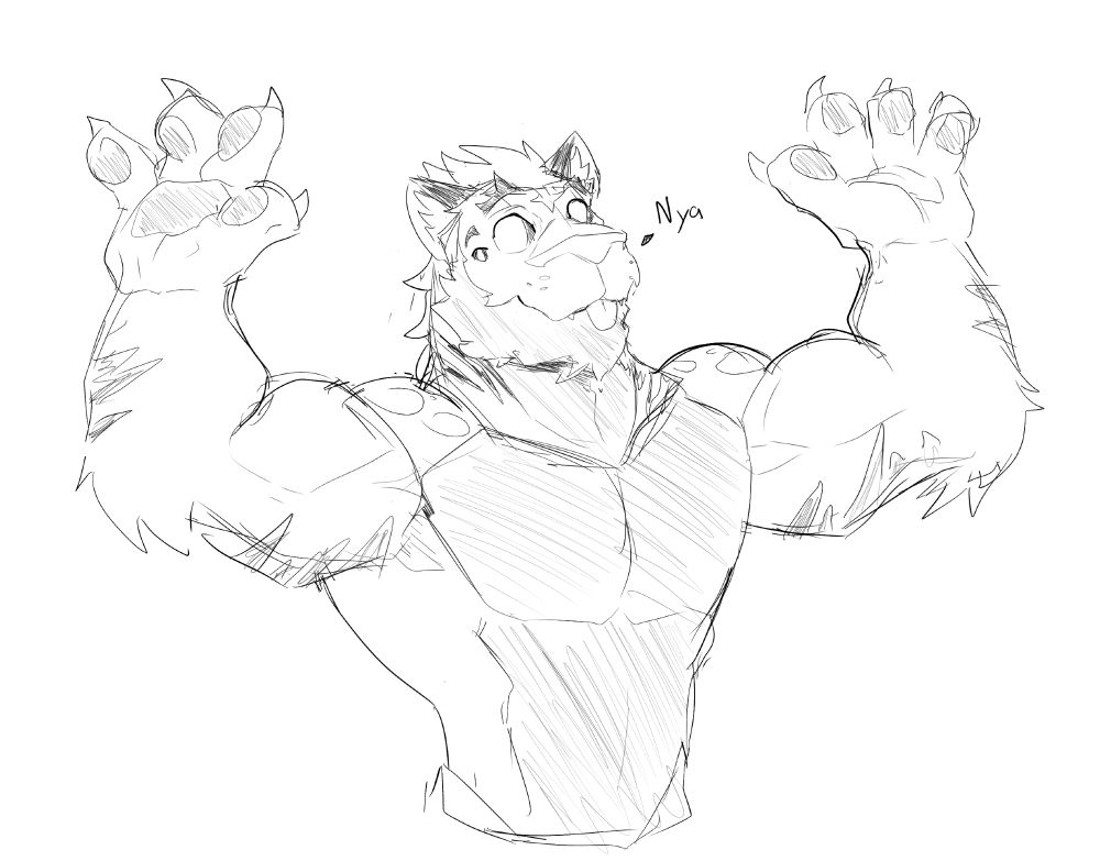 Endhe as a tiger raising his arms and saying Nya with his toungue outsille. A bit silly imo