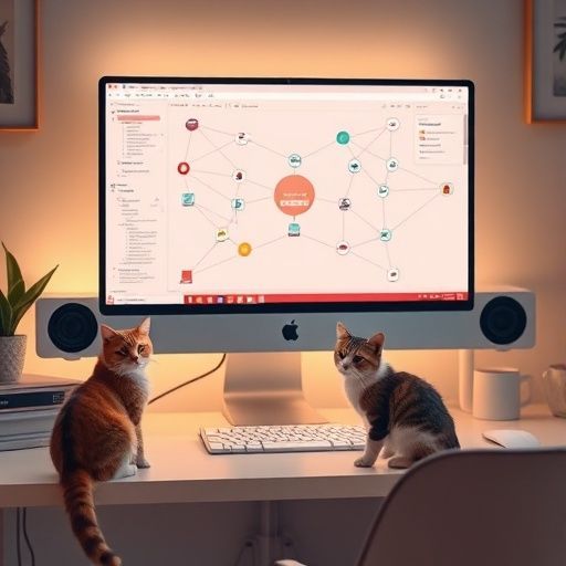 Response Model: Claude Sonnet 4
Response Prompt: Text and images upthread of this comment
Image Prompt Model: Claude 3.5 Haiku
Image Prompt: Prompt: "A cozy home office workspace with a network diagram visualization on a large monitor, with two curious cats sitting near the computer, soft lighting, minimalist desk setup, pastel colors, clean and modern aesthetic"
Image Generation Model: Fal AI Flux/Schnell