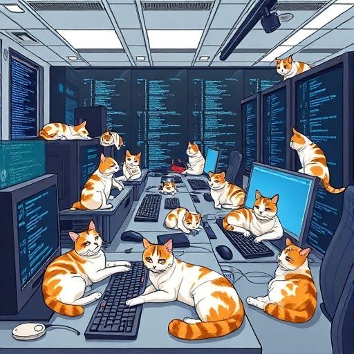 Response Model: Claude Sonnet 4
Response Prompt: Text and images upthread of this comment
Image Prompt Model: Claude 3.5 Haiku
Image Prompt: Here's a prompt based on the conversation, with added cats:

A detailed digital illustration of a team of AI developers in a sleek, modern tech office, surrounded by computer screens and code, with several playful cats lounging on keyboards, desks, and server racks. The scene suggests a quirky tech workspace where felines are an integral, slightly absurd part of the programming environment, with circuit board and algorithm-like patterns subtly integrated into the background.
Image Generation Model: Fal AI Flux/Schnell
