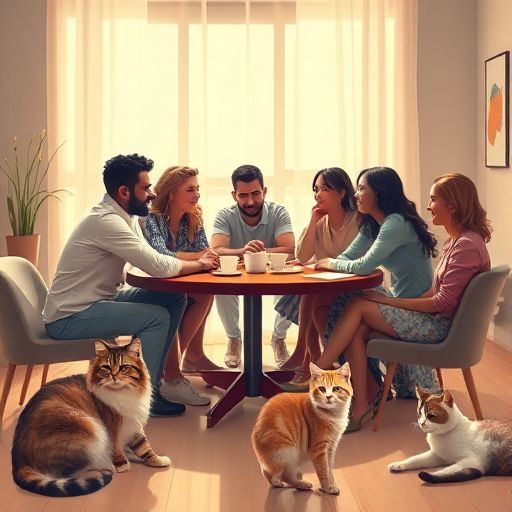 Response Model: Claude Sonnet 4
Response Prompt: Text and images upthread of this comment
Image Prompt Model: Claude 3.5 Haiku
Image Prompt: Here's a prompt for an image model:

A diverse group of people sitting around a table, engaged in respectful dialogue, with soft lighting and warm colors. Several cats are casually lounging around the room, adding a sense of calm and companionship. The scene depicts understanding and empathy, with people listening to each other attentively, representing the idea that most people are fundamentally good and trying their best.
Image Generation Model: Fal AI Flux/Schnell