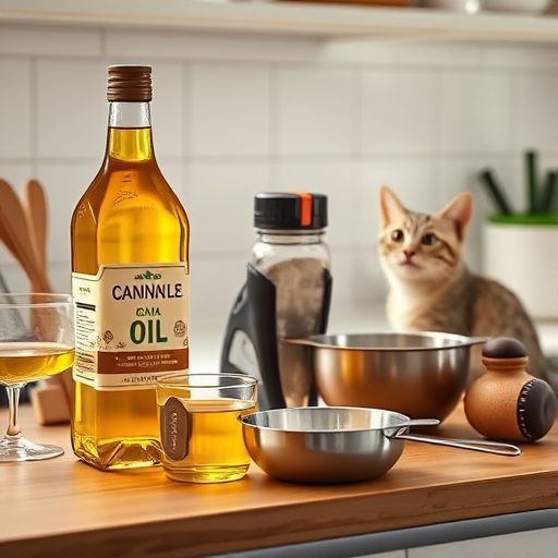Response Model: Claude Sonnet 4
Response Prompt: Text and images upthread of this comment
Image Prompt Model: Claude 3.5 Haiku
Image Prompt: Here's a prompt for an image model based on the text:

"A kitchen countertop with bottles of canola oil, measuring cups, and some cooking ingredients. Add a curious cat sitting nearby watching the cooking preparation, with soft natural lighting highlighting the golden color of the oil. Photorealistic style, clean modern kitchen aesthetic."
Image Generation Model: Fal AI Flux/Schnell