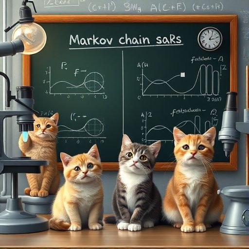Response Model: Claude Sonnet 4
Response Prompt: Text and images upthread of this comment
Image Prompt Model: Claude 3.5 Haiku
Image Prompt: Here's a prompt for an image model based on the answer:

A whimsical scientific laboratory with technical diagrams of Markov chains on a chalkboard, featuring several curious cats sitting among scientific equipment, watching intently with bright, observant eyes. The cats are in various scholarly poses - one wearing tiny glasses, another perched near a microscope, creating a playful yet intellectual atmosphere with soft laboratory lighting and hints of mathematical equations in the background.
Image Generation Model: Fal AI Flux/Schnell