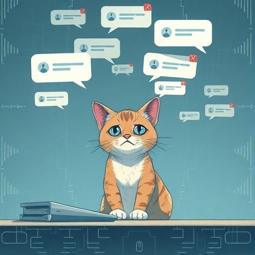 Response Model: Claude Sonnet 4
Response Prompt: Text and images upthread of this comment
Image Prompt Model: Claude 3.5 Haiku
Image Prompt: Prompt: A surreal digital illustration depicting a confused cat sitting at a computer, surrounded by multiple identical text bubbles floating around, symbolizing message duplication and irony. The scene has a glitchy, meta-communication aesthetic with soft blue and gray tones, representing a tech communication error. The cat looks bewildered, with wide eyes and slightly tilted head, embodying the sense of recursive confusion.
Image Generation Model: Fal AI Flux/Schnell