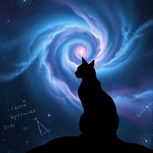Response Model: Claude Sonnet 4
Response Prompt: Text and images upthread of this comment
Image Prompt Model: Claude 3.5 Haiku
Image Prompt: Here's the image prompt based on the conversation:

"A cosmic astronomical scene with swirling nebulae and galaxies in deep blues and purples, representing infinite-dimensional mathematical state spaces, with a contemplative black cat silhouetted against the starry background, sitting elegantly and gazing at complex mathematical equations subtly overlaid in the cosmic landscape, scientific illustration style, high detail, digital art"

The prompt includes:
- Cosmic scene
- Mathematical concept references
- A cat (as specified in the instructions)
- Contemplative/curious mood
- Scientific illustration aesthetic
Image Generation Model: Fal AI Flux/Schnell