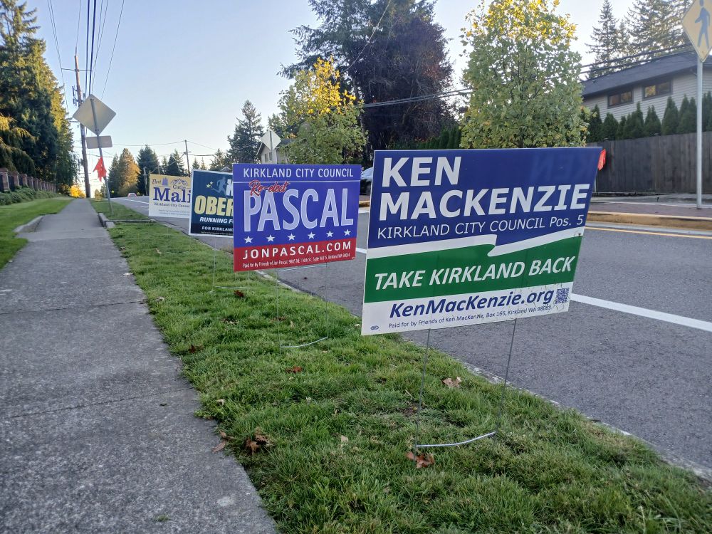 Yard sign for Ken MacKenzie in Kirkland that reads "Take Kirkland Back"