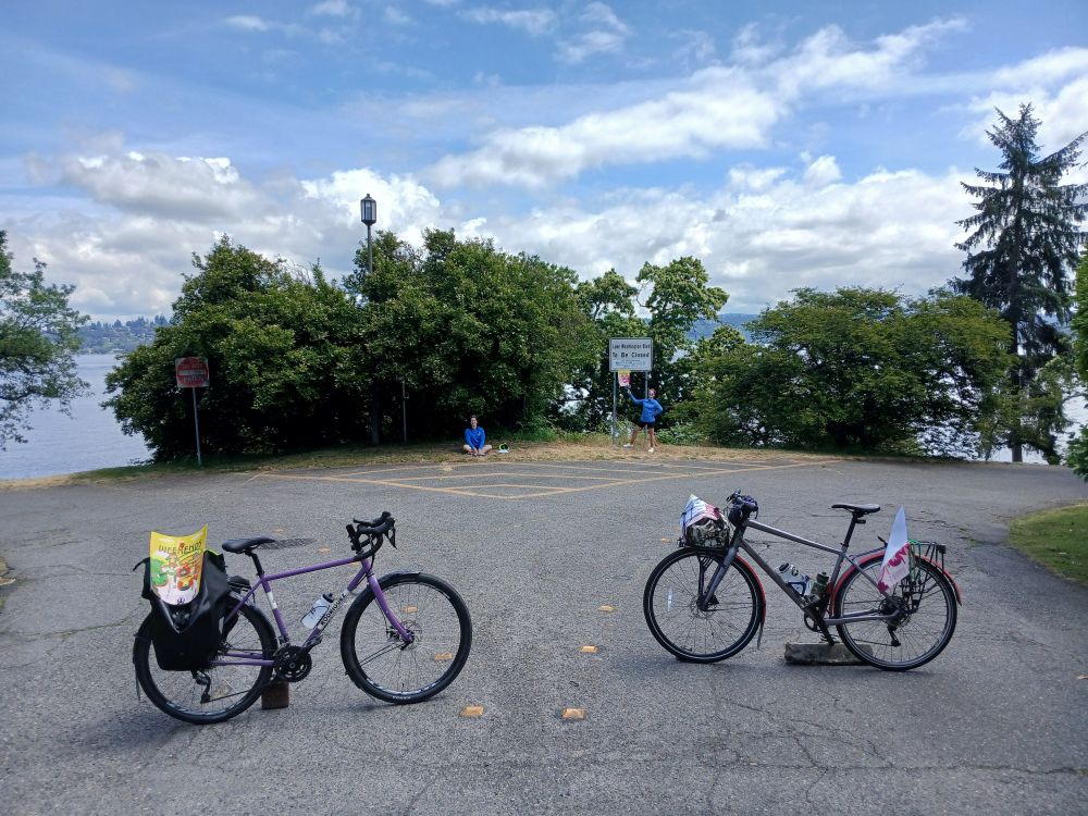 Two bikes with their riders far behind 