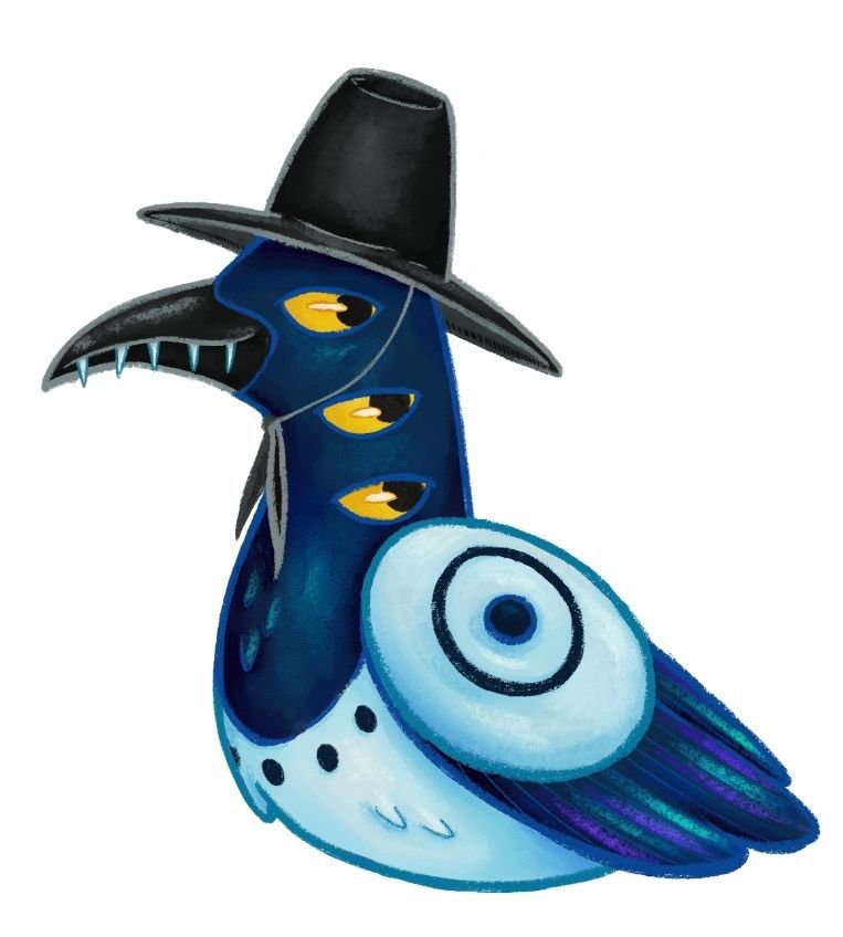sticker design of the magpie from K-pop demon hunters showing his head, neck, and part of his chest and wing. He looks smug. 