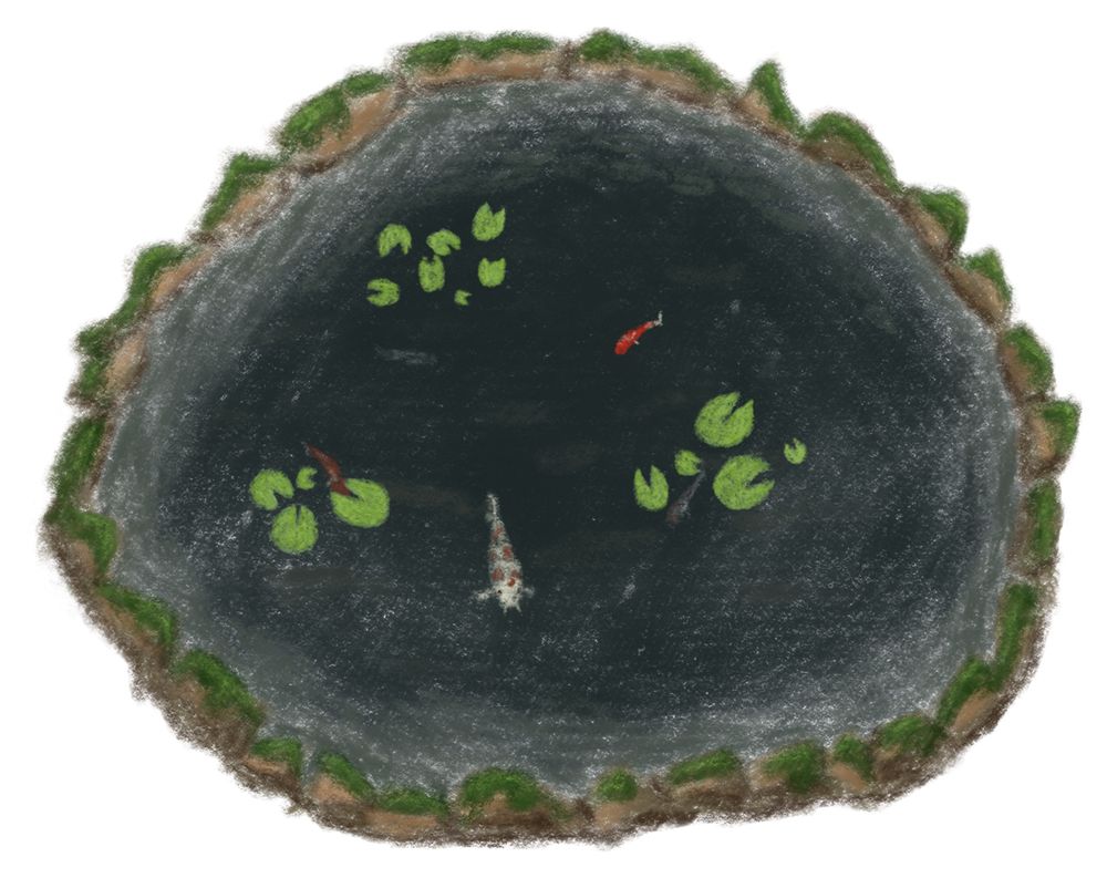 Koi pond digital art, brushes are oil pastels