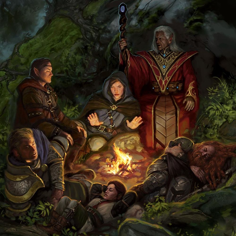 A group of adventurers making camp. 