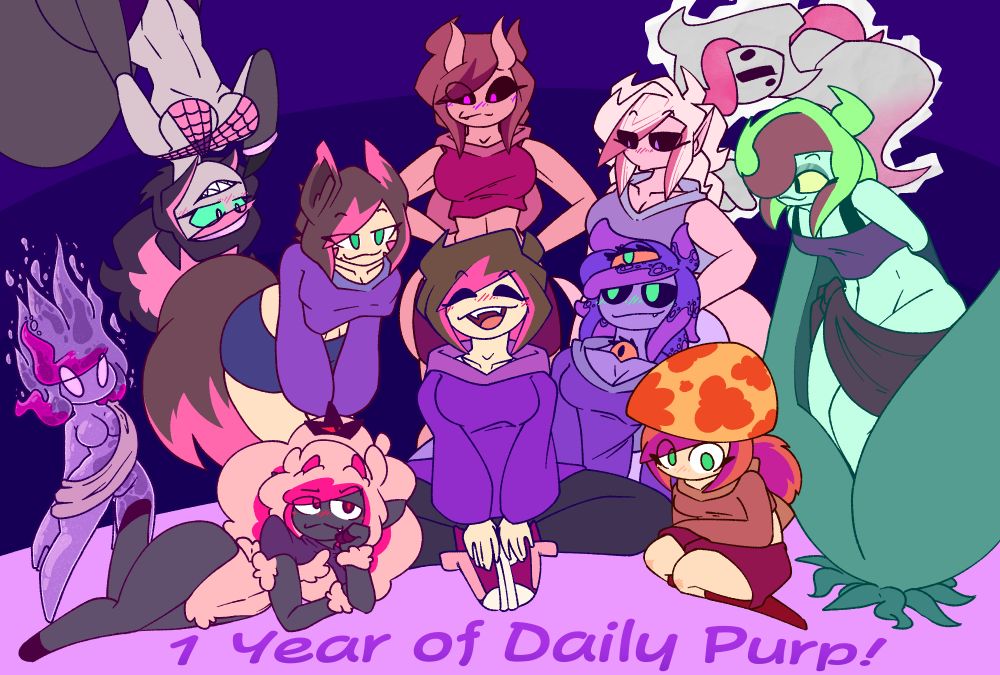 An art piece celebrating a whole year of drawings and doodles, it includes all 11 main forms Purp has been drawn in throughout all this time.