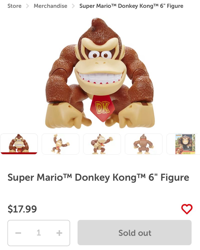 Weird looking Donkey Kong figurine on the Nintendo website. It is sold out.
