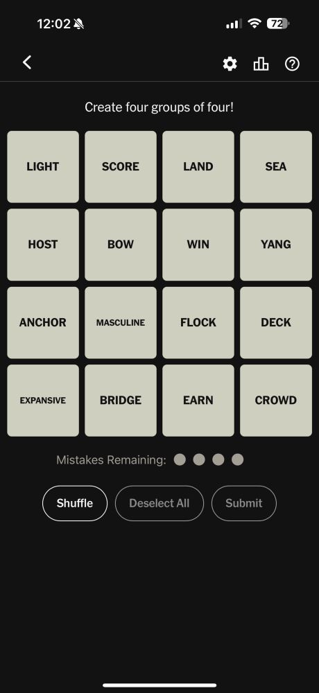 screenshot of 11.25.2024 NYT Games Connections Puzzle. In the second row are the words “BOW” “WIN” and “YANG”