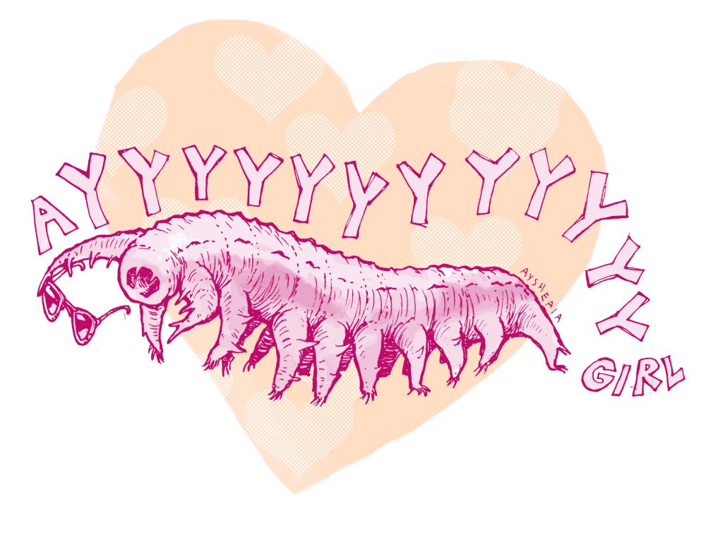 An ayshea, a prehistoric creature with a round mouth, multiple legs, and wormlike body, holding a pair of sunglasses. Text: ayyyyyyyyyyyy girl