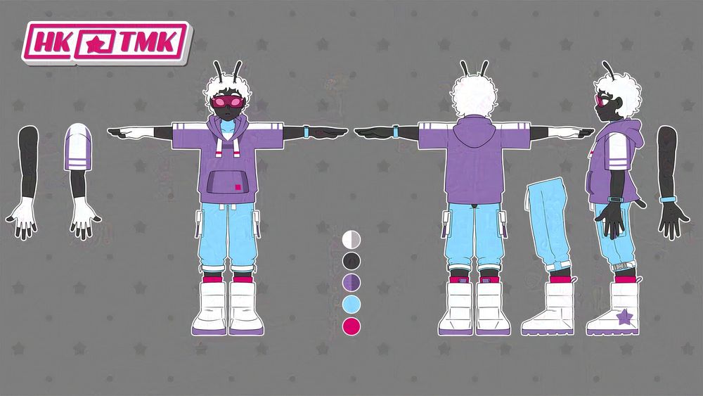 Turnaround Vtuber ref sheet: alien character