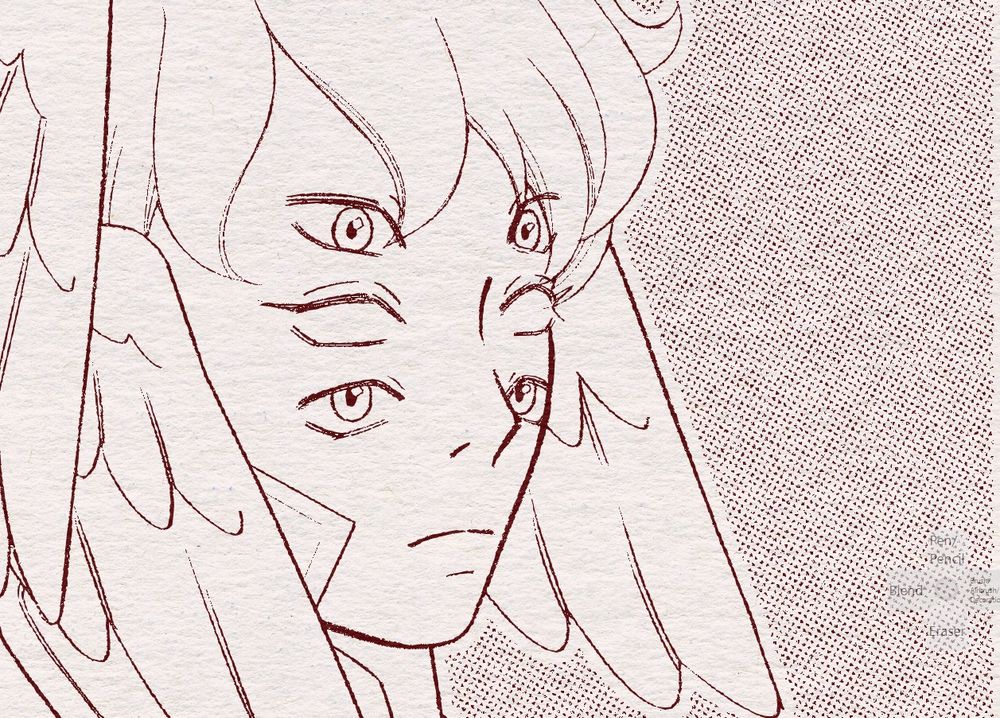 After running a "Noise" screentone onto softened lines, they have the effect of the wobbly bleeding/distressing of an ink print.