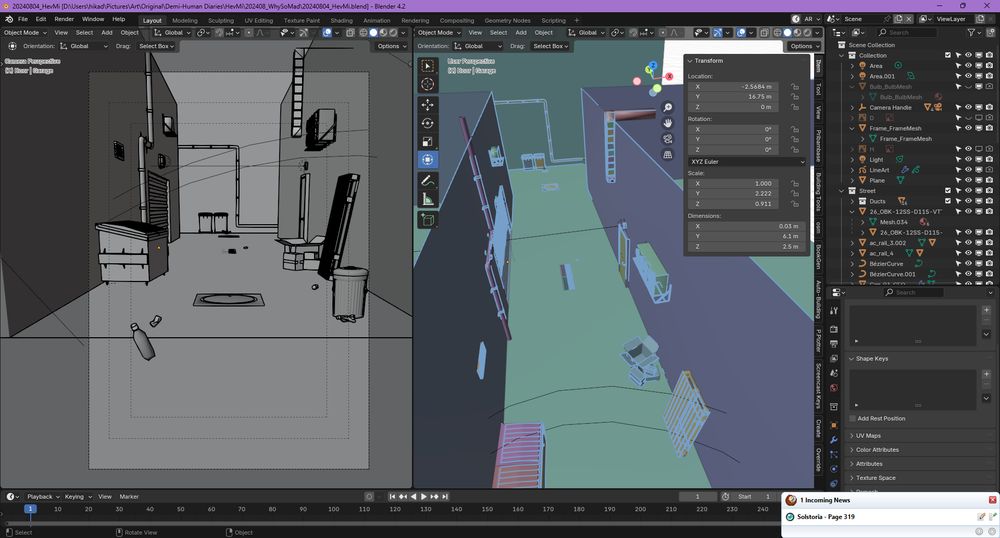 Hika setting up a street alley in Blender