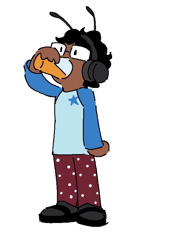 It's Hika! In mismatched pajamas. And headphones. Drinking orange juice.