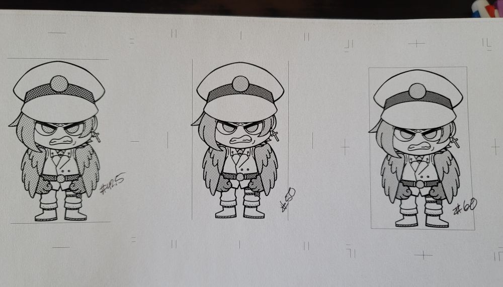 3 of the same angel chibi in different halftone LPI amounts.