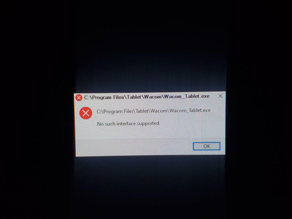 Error message telling user that the Wacom Tablet driver interface is not supported