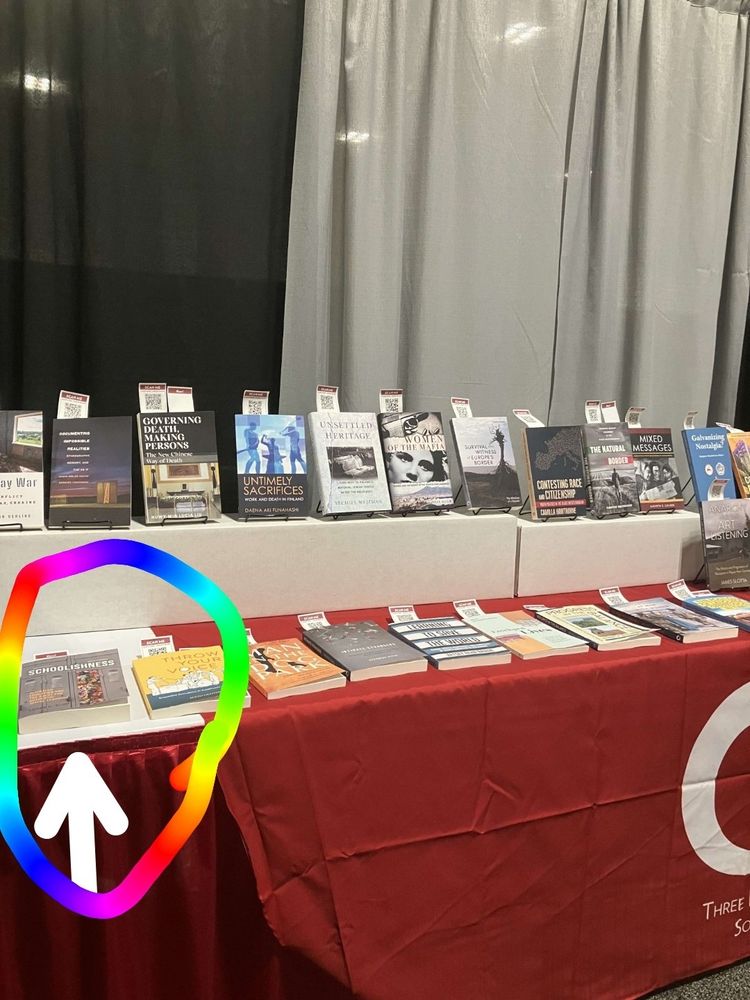Photo of Cornell University Press books at the American Anthropological Association meetings, with Susan Blum's book Schoolishness among other titles