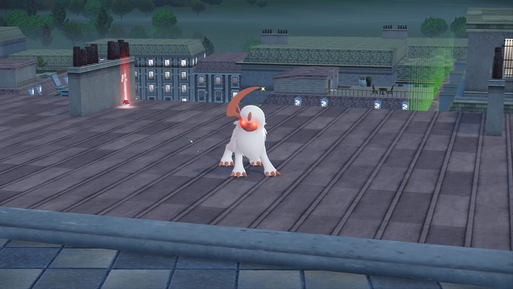Picture of a wild shiny alpha Absol on a rooftop